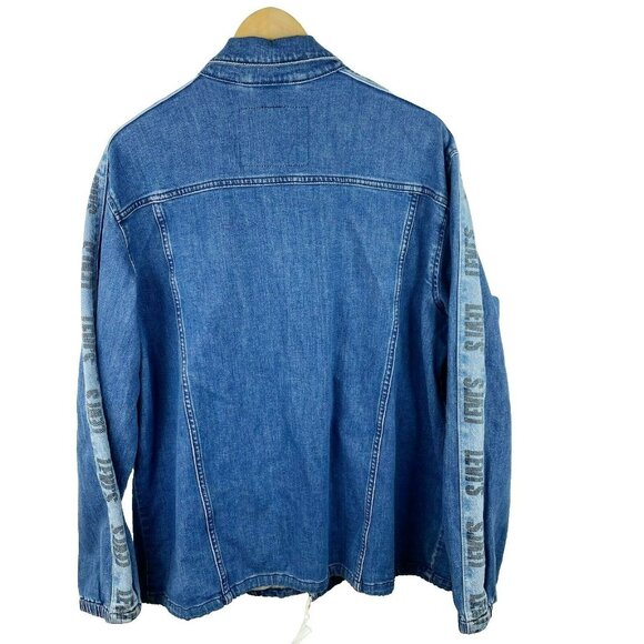 Levi's Jean Jacket Mens Size XL Track Coach Trucker Denim Blue Spell Out - Picture 3 of 5